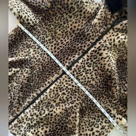 Fur Coat Jacket Hip Length Hooded Lined Cheetah Print - Picture 10 of 13